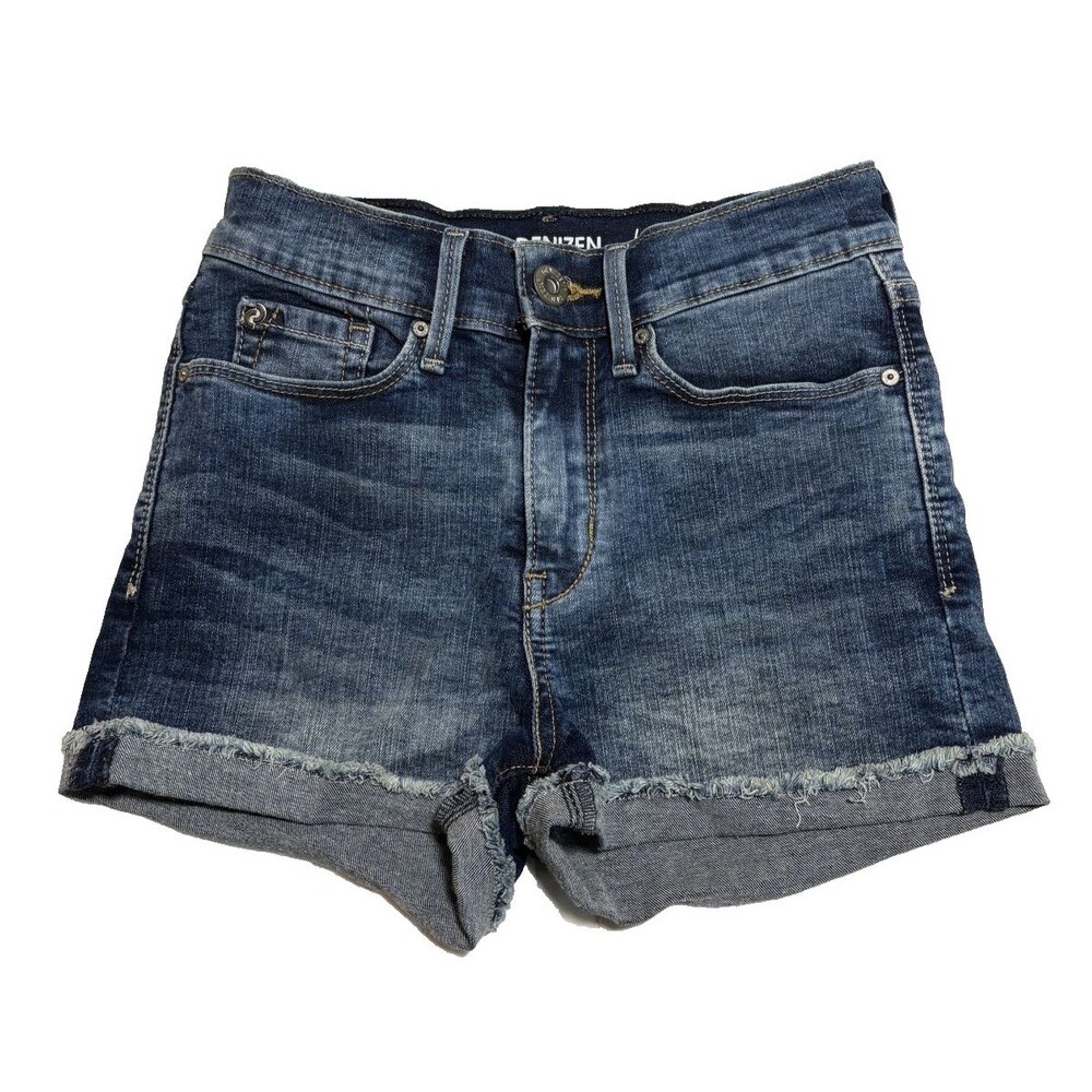 Levi's Denizen Jean Shorts Blue Denim Stretch 5-Pockets High-Rise Cuffed Sz W 25